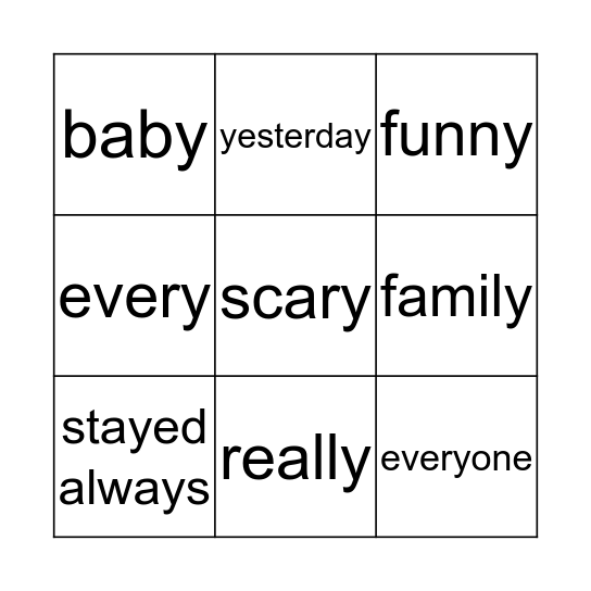 'y' and 'ay'  Bingo Card