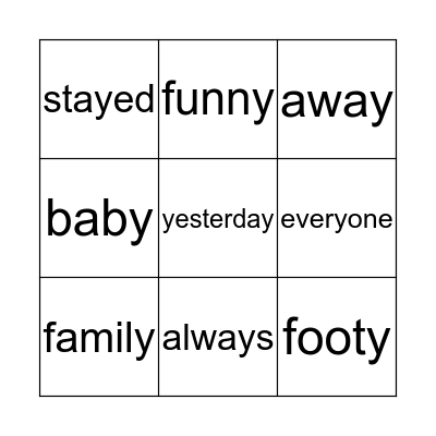 'y' and 'ay'  Bingo Card