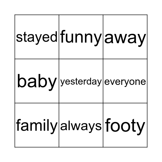 'y' and 'ay'  Bingo Card