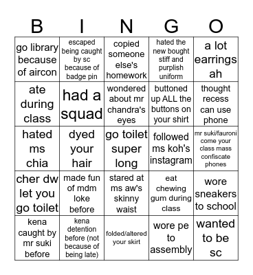 WEST SPRING Bingo Card