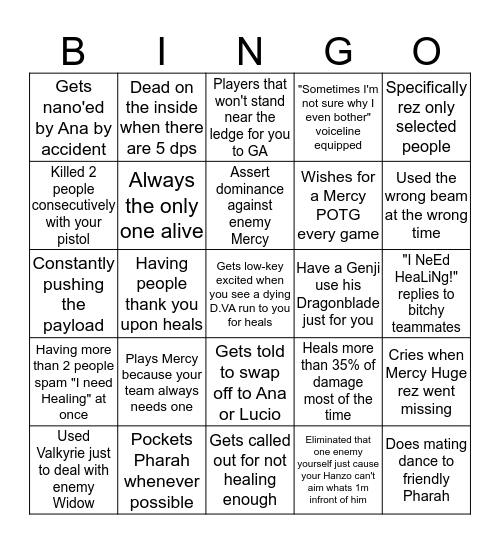 Mercy Main Bingo Table Bingo Card