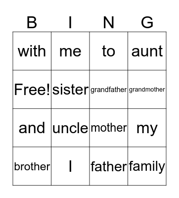 Family Theme Bingo Card