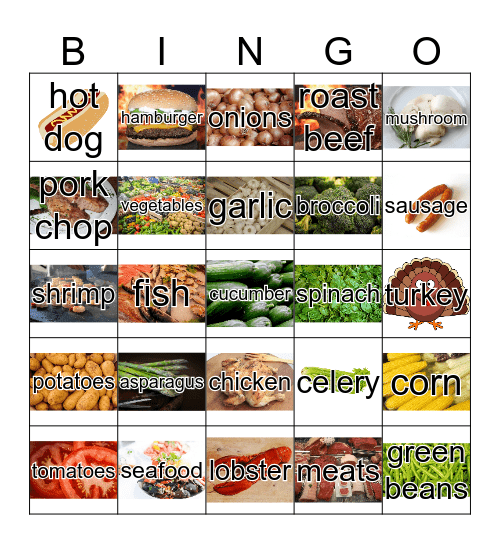 Carnes y verduras Bingo Card