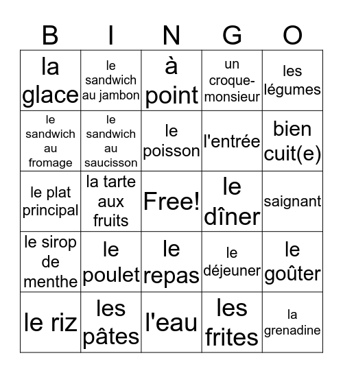 Au café Bingo Card