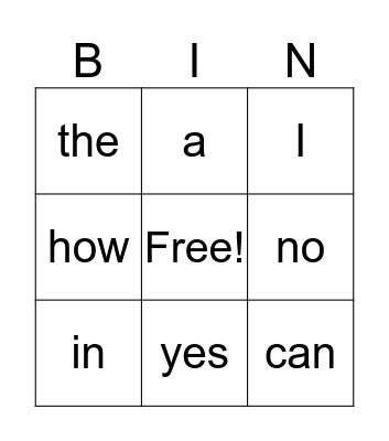 I can read! Bingo Card