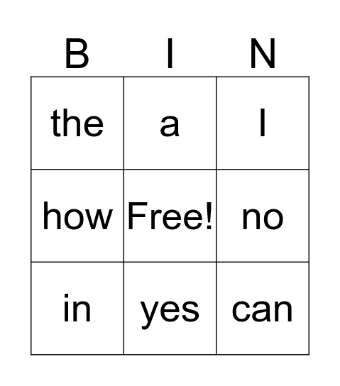 I can read! Bingo Card