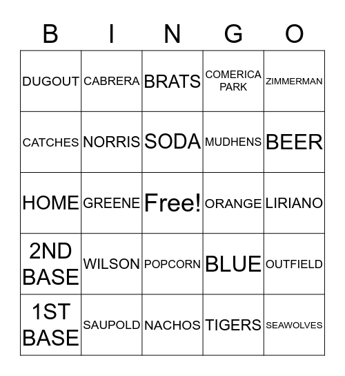 OPENING DAY!  Bingo Card