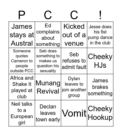 PCC Pubcrawl Bingo Card