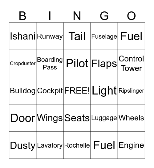 Airplane Bingo Card