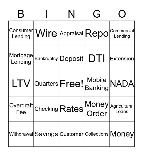 Bankers Bingo Card