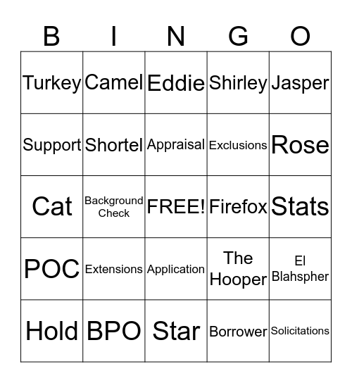 Team MP Bingo Card