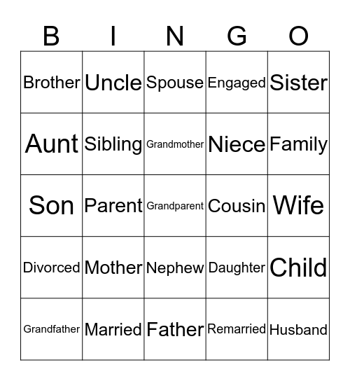 Family Bingo Card