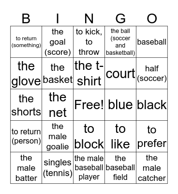 Así se dice-Capítulo 5-Deportes Bingo Card