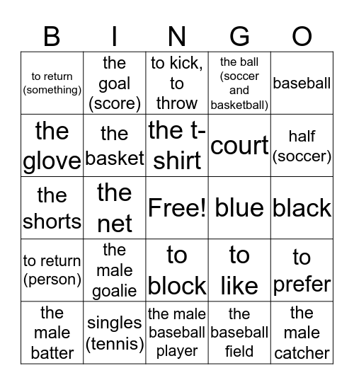 Así se dice-Capítulo 5-Deportes Bingo Card