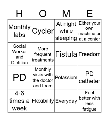 Home therapy BINGO Card