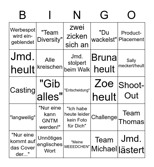GNTM Bullshit-Bingo Card