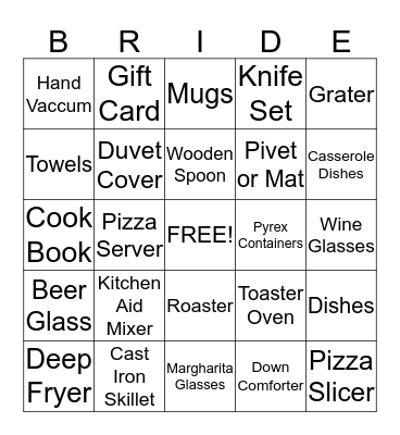 Bridal Shower Bingo Card