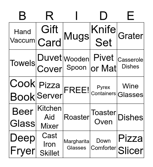 Bridal Shower Bingo Card