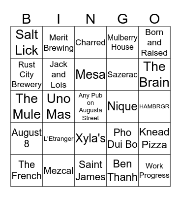Favorite Bars and Restaurants around James Street  Bingo Card