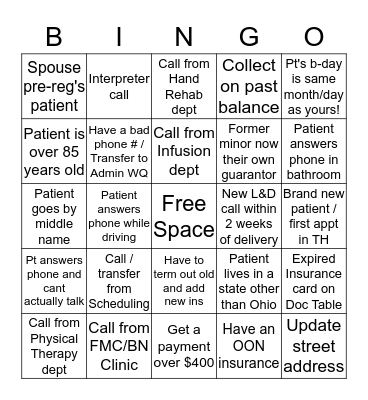 Service Access Week - Patient Encounter Bingo! Bingo Card