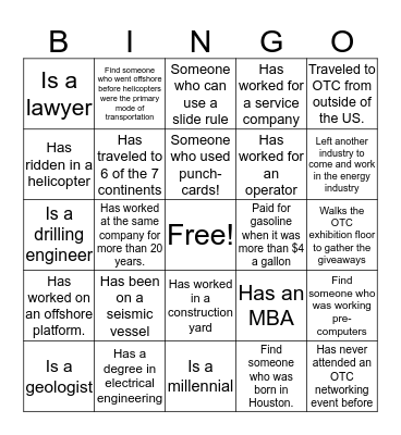 OTC 50th Celebration Bingo Card