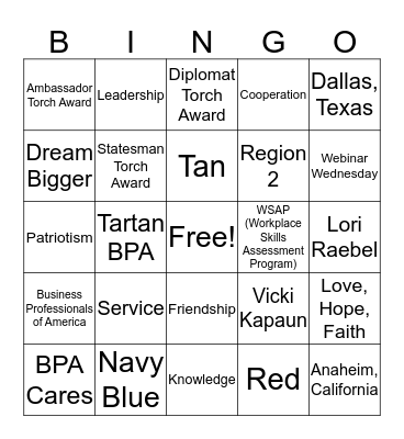 BPA Bingo Card