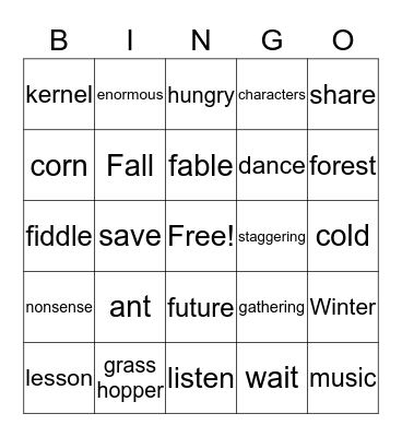 "The Ant and the Grasshopper" Bingo Card