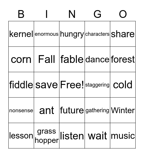 "The Ant and the Grasshopper" Bingo Card
