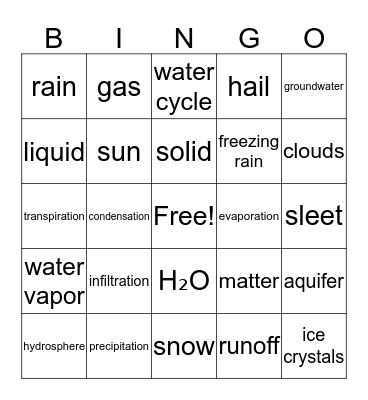 Water Cycle Bingo Card
