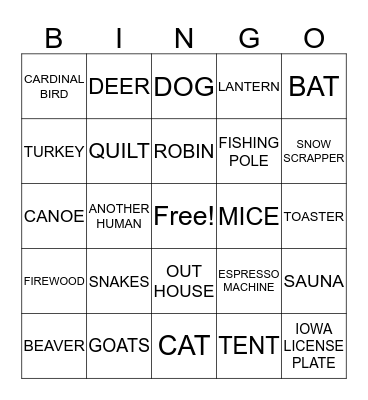 Wilderness Bingo Card