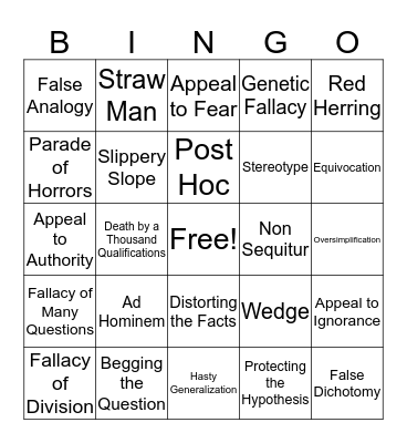 Logical Fallacies Bingo Card