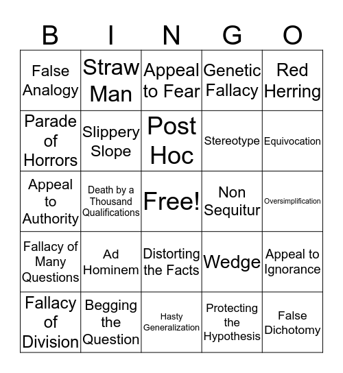 Logical Fallacies Bingo Card