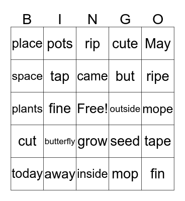 Butterfly Bingo Card