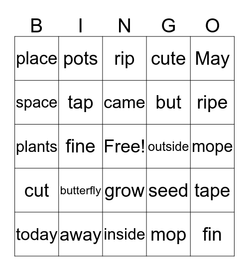 Butterfly Bingo Card