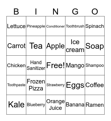 Grocery Bingo Card