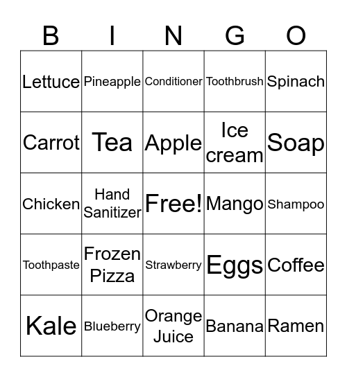 Grocery Bingo Card