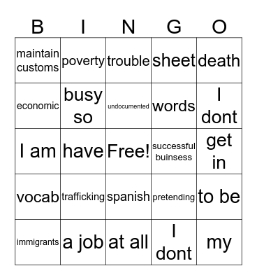 Untitled Bingo Card