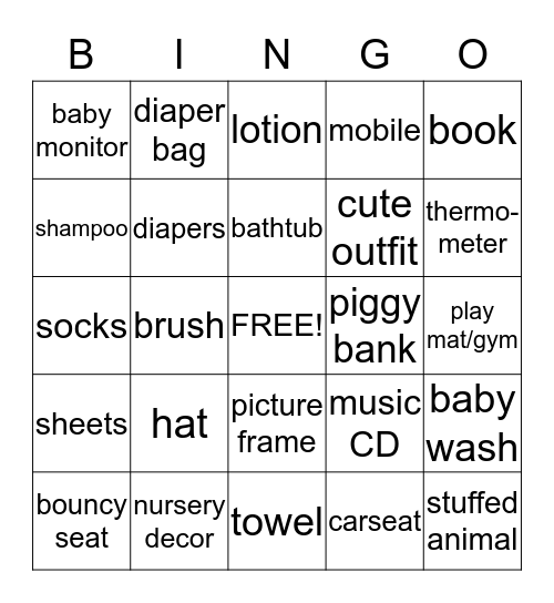 Baby Bingo Card