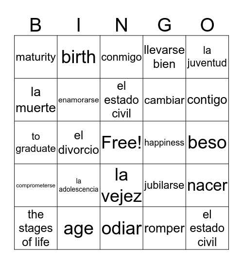 Las Etapas de Vida  Bingo Card