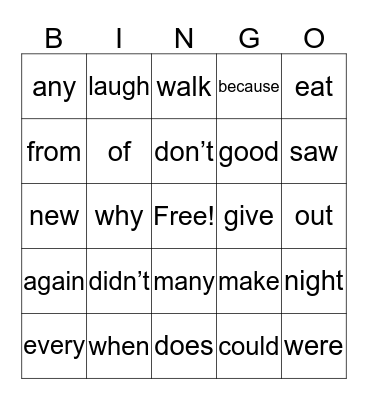 G,H,I Bingo Card