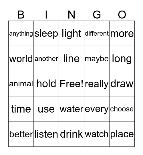 J,K,L Bingo Card