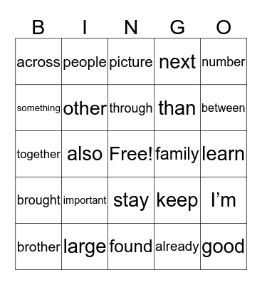 J,K,L Bingo Card