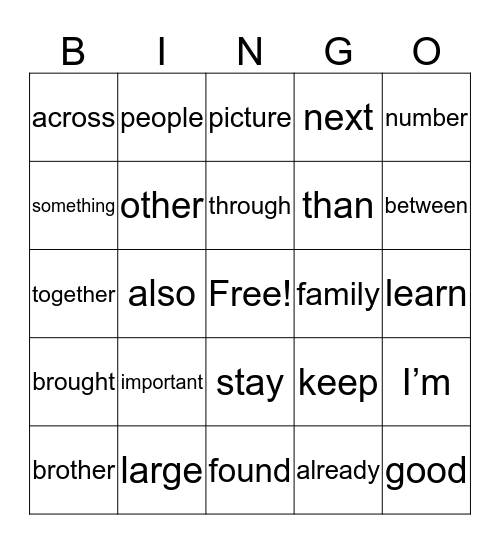 J,K,L Bingo Card
