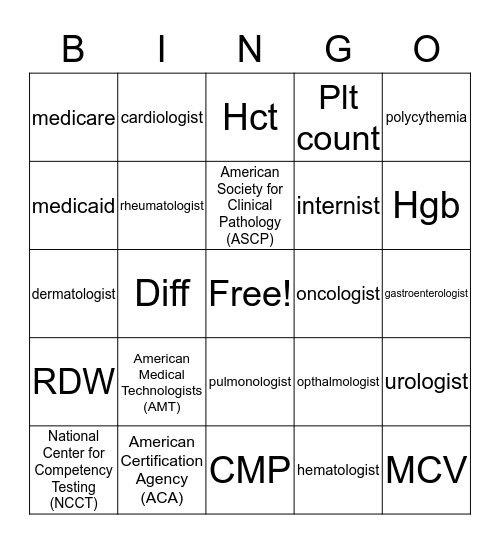 Phlebotomy Chapter 1 Vocabulary Bingo Card