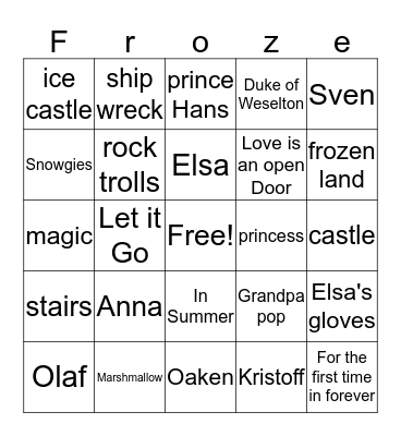 Frozen Bingo Card