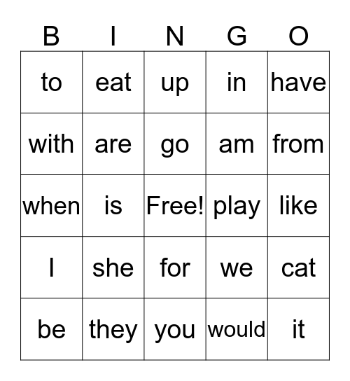 Word Wall Bingo Card