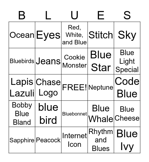 Am I Blue Bingo Card