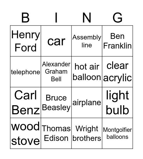 Inventors and Inventions Bingo Card