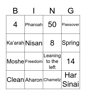 Pesach Bingo Card