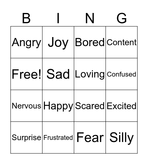 Emotional Bingo Card